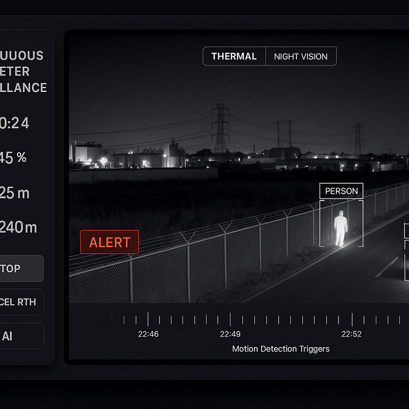 Night vision surveillance system showing motion detection with person identification and alert system